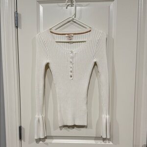 Sundance White Ribbed Button-Up Women's Sweater